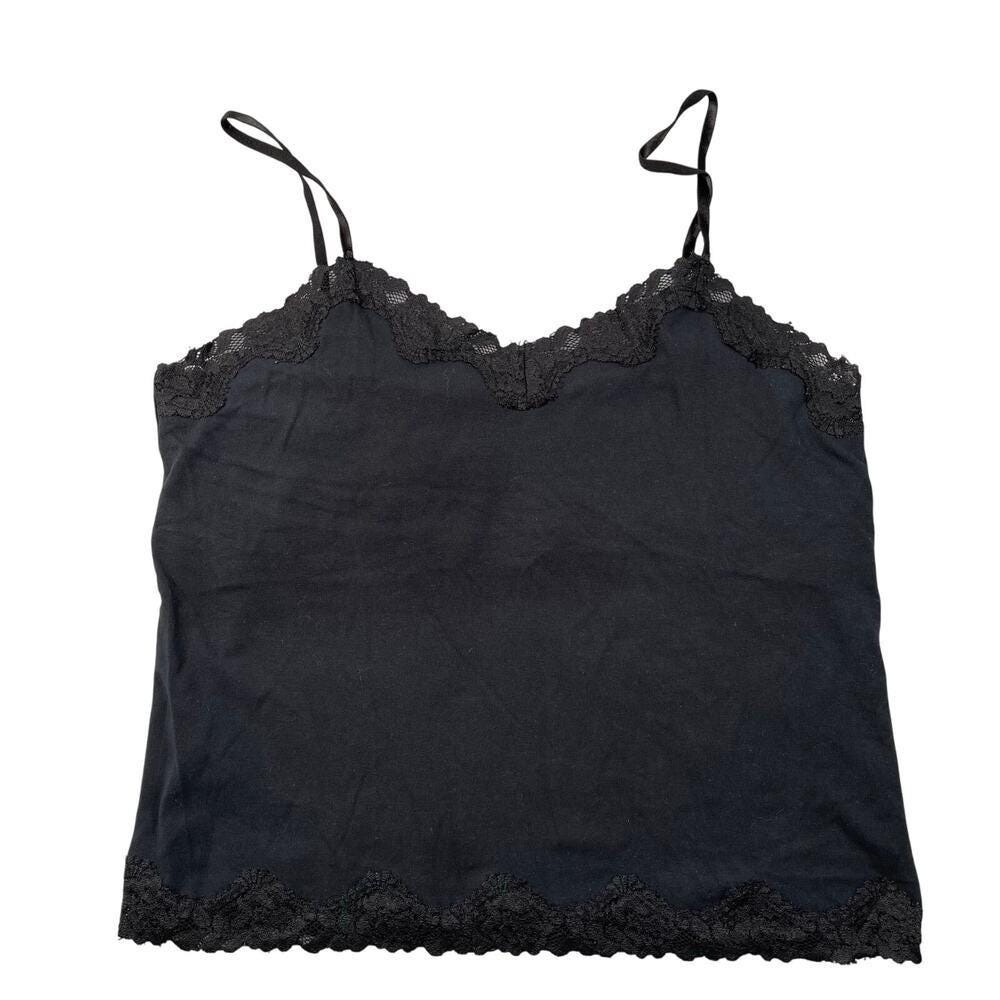 Vintage Y2k Casual Corner Top Womens Xl Black Lace Trim Shelf Bra Stretch